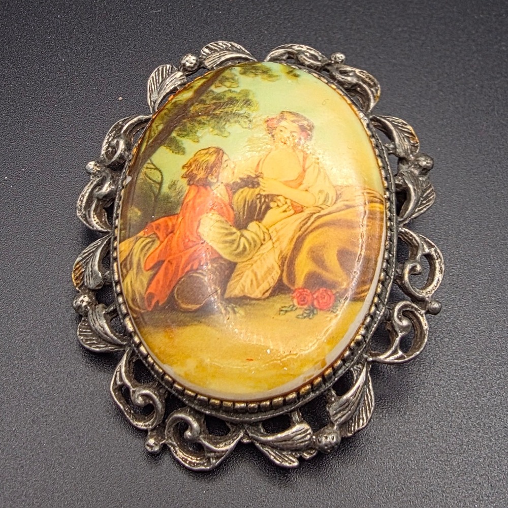 Fragonard Brooch Pendant Womens Silver Multicolor Good Filigree